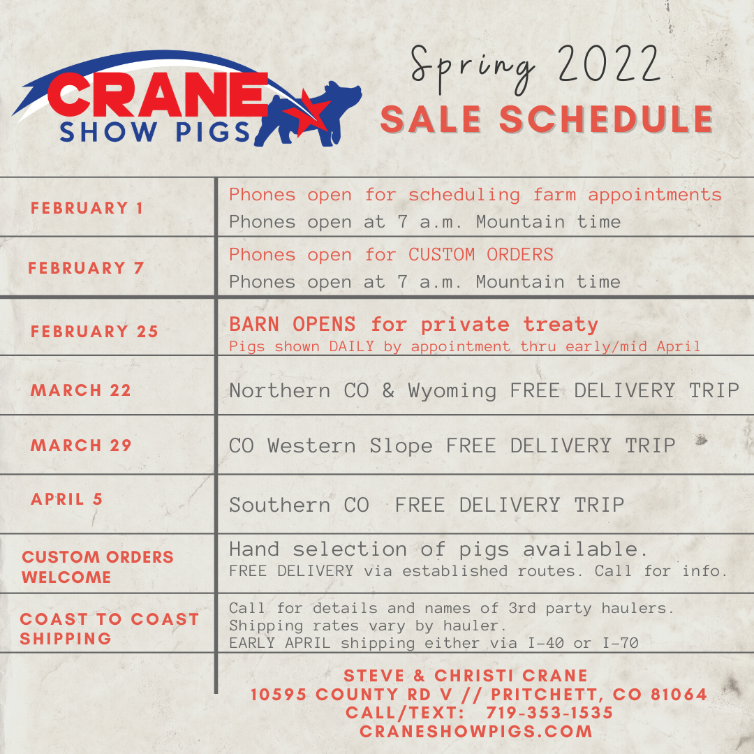 2022 Spring Sales Schedule